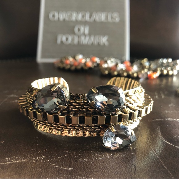 J. Crew Jewelry - J. Crew | Three Smokey Grey Stone Cuff Gold